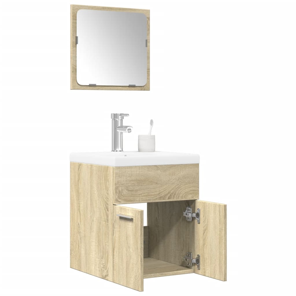 Set de muebles de baño 3 pzas madera contrachapada roble sonoma(sin lavabo)
