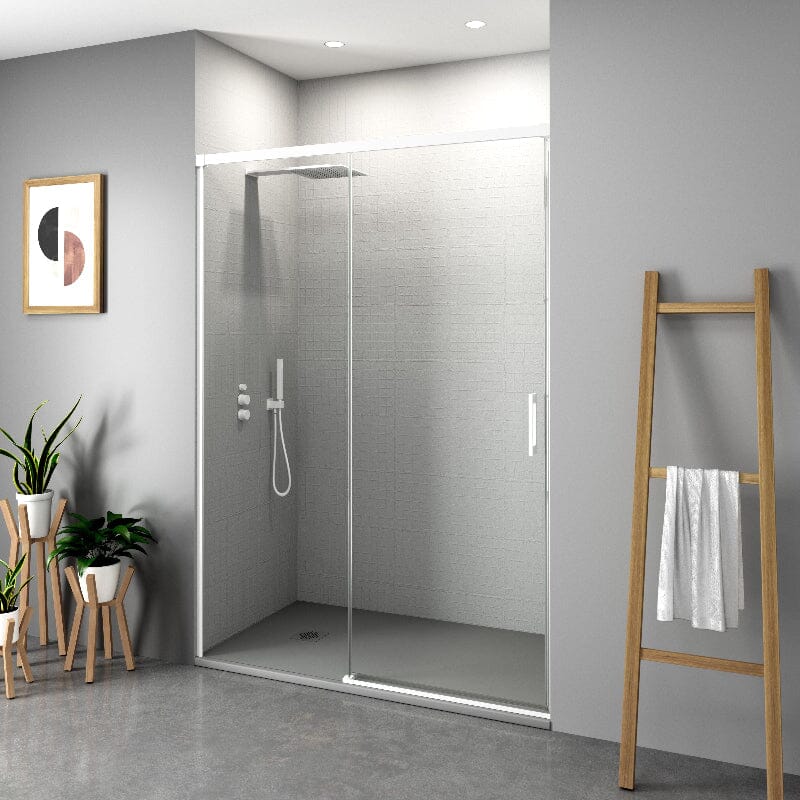 Mampara frontal + puerta corredera 195 cm muse blanco transparente
