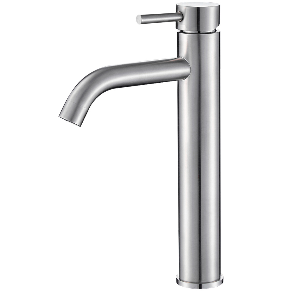Valaz grifo lavabo alto para pica monomando redondo acero cepillado