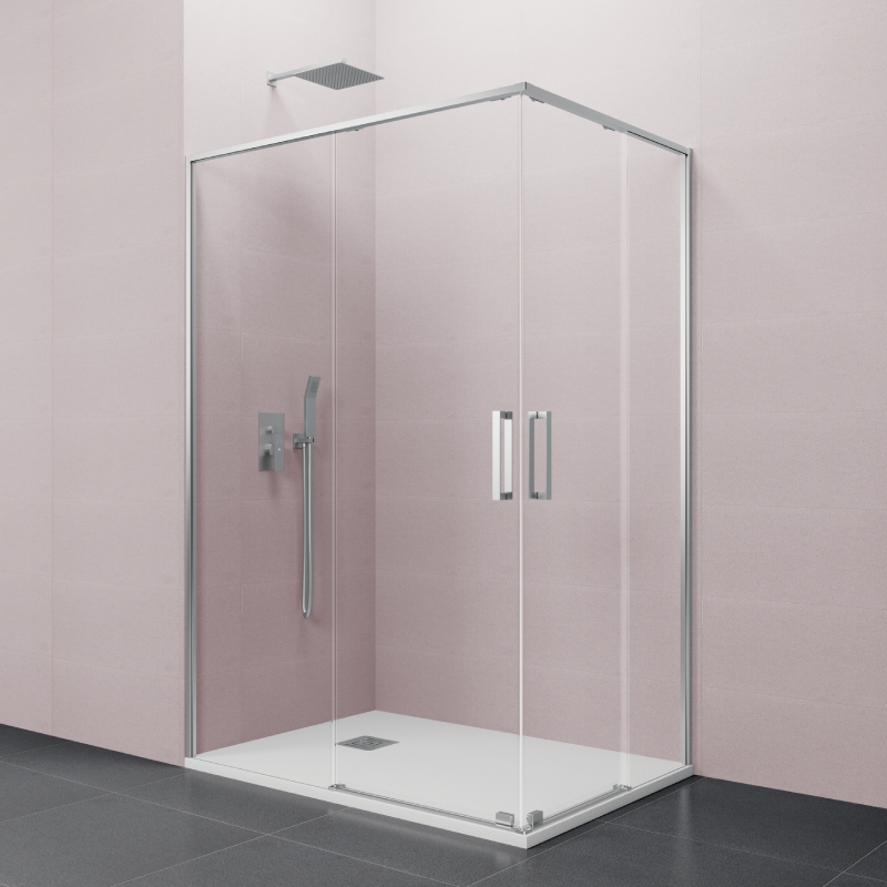 Mampara angular eleven plata 100x75 - 2 fijos + 2 correderas - antical