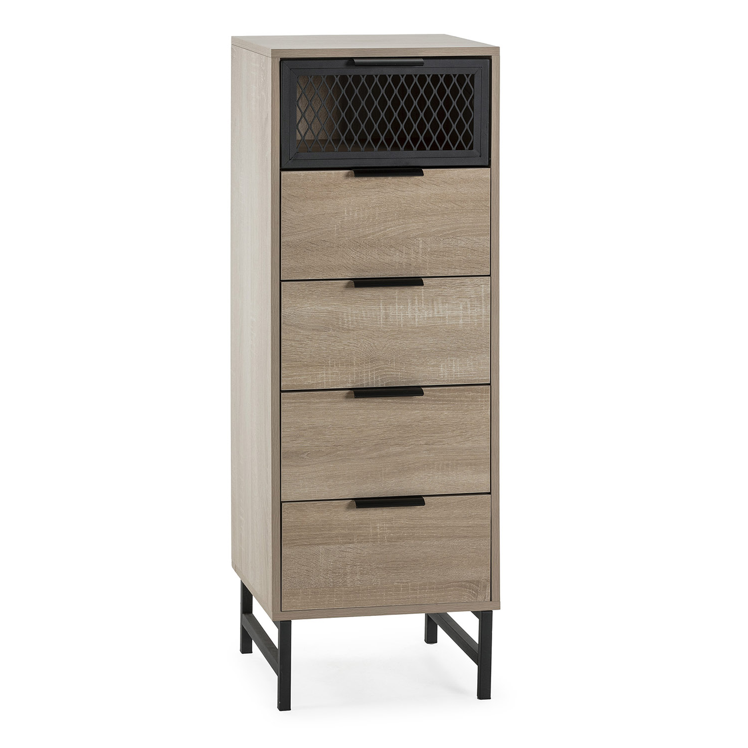 Cómoda alta hera 4 cajones 1 puerta color madera