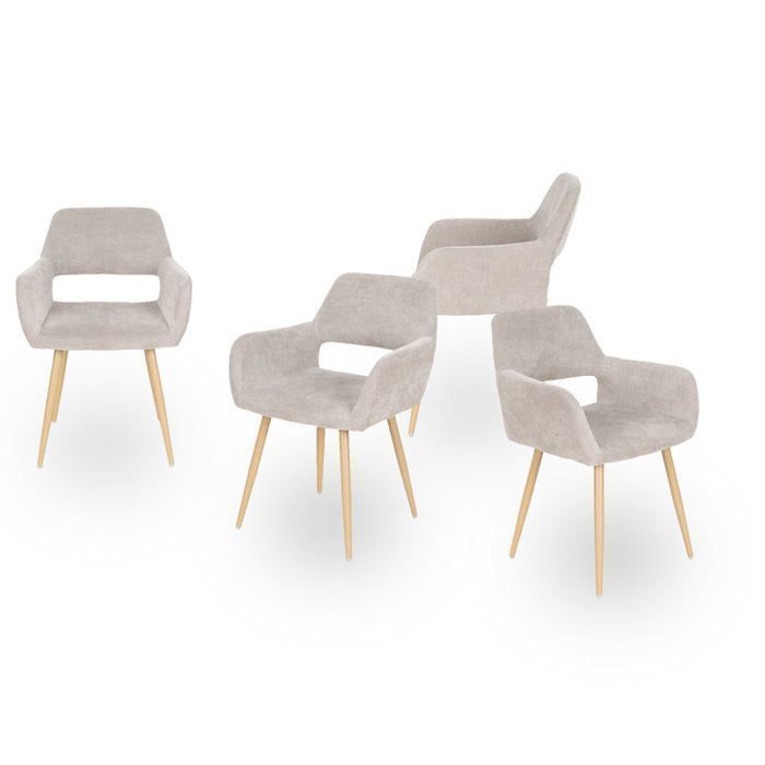 Silla escandinava - tela beige - con reposabrazos - juego de 4