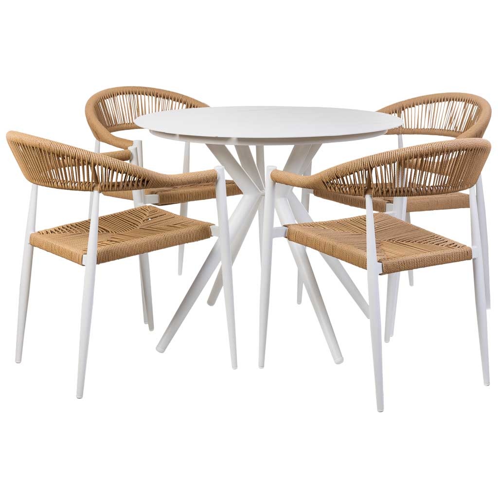 Conjunto de mesa y 4 sillas beige, mesa:d90x75.silla(4):56x60x78