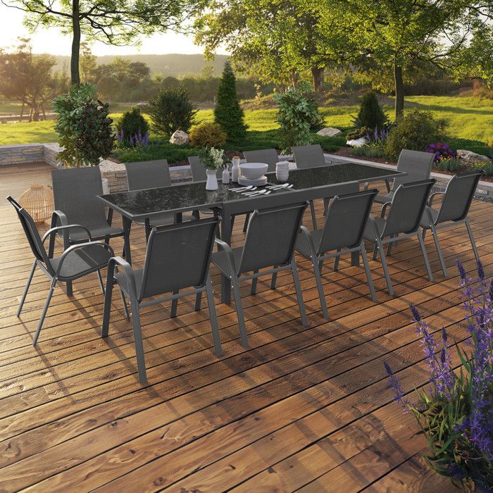 Conjunto de jardín extensible gris 12 sillas 270 cm