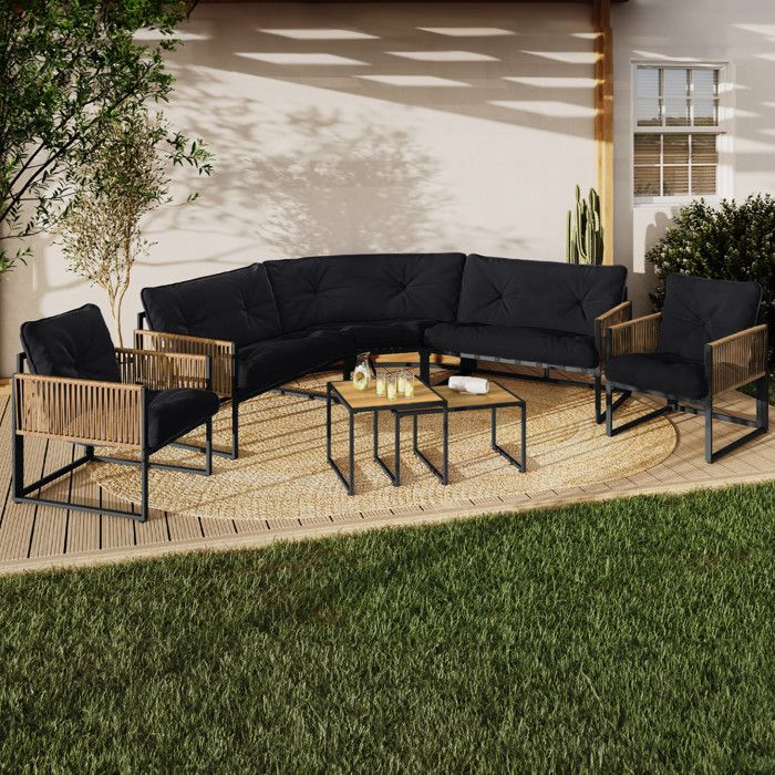Salón de jardín bajo - 8 plazas - negro ratán beige