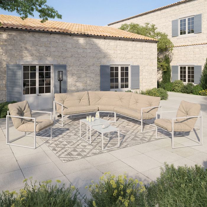 Salón de jardín bajo - 8 plazas - beige - acero