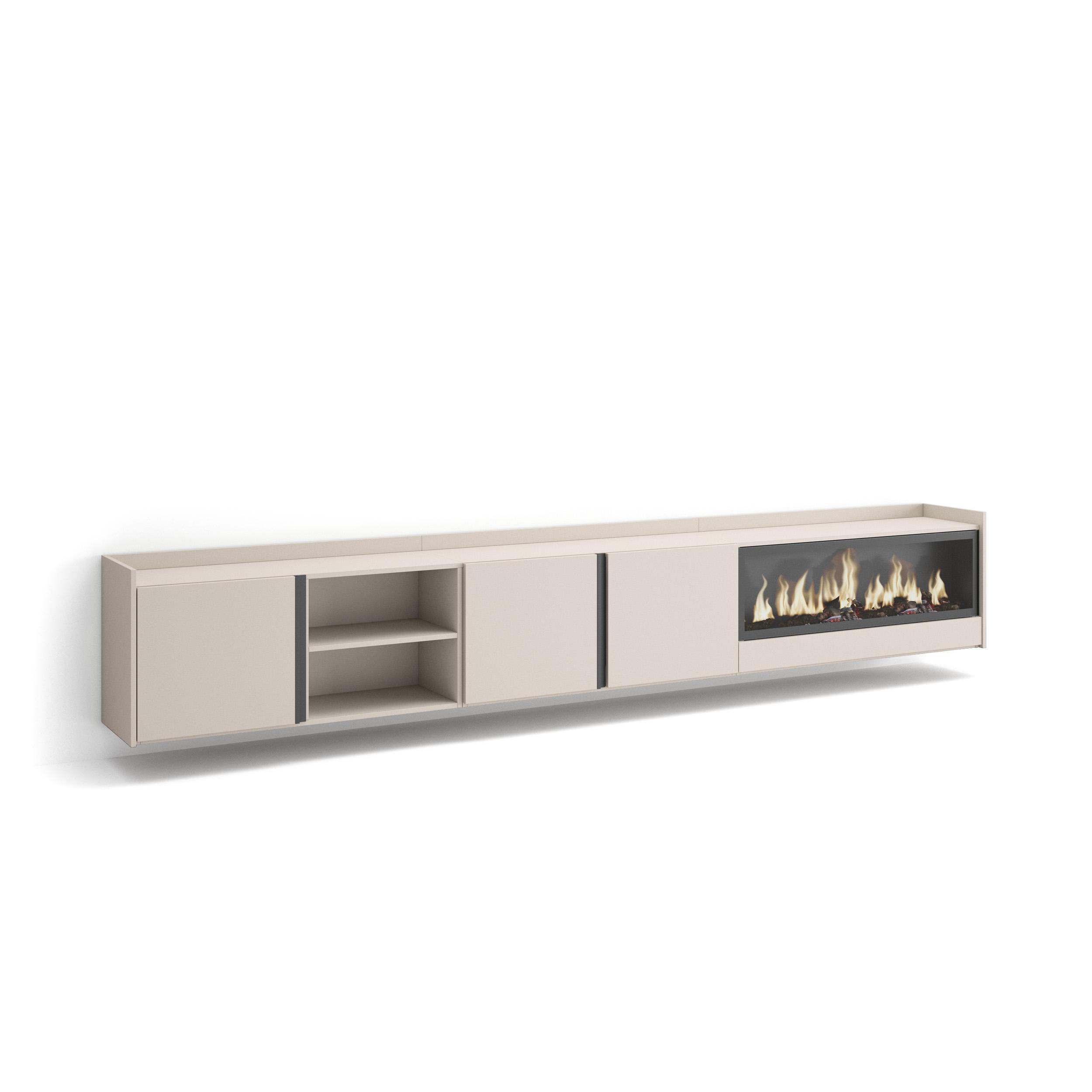 Mueble tv, 315x35x50cm, chimenea eléctrica xxl, colgado, suspendido rf4776
