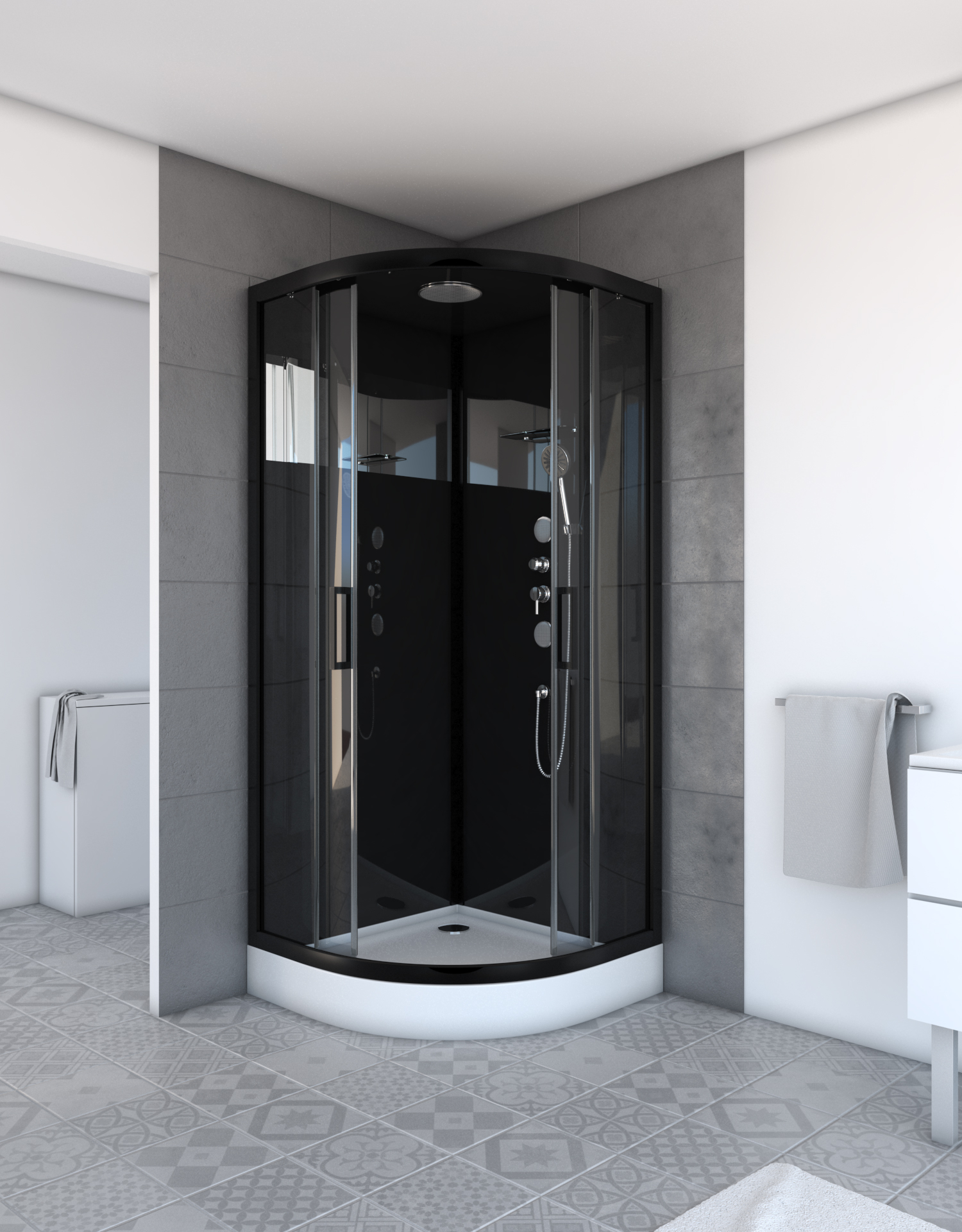 Cabina ducha 1/4 circulo 90x90x215cm- mirror space round