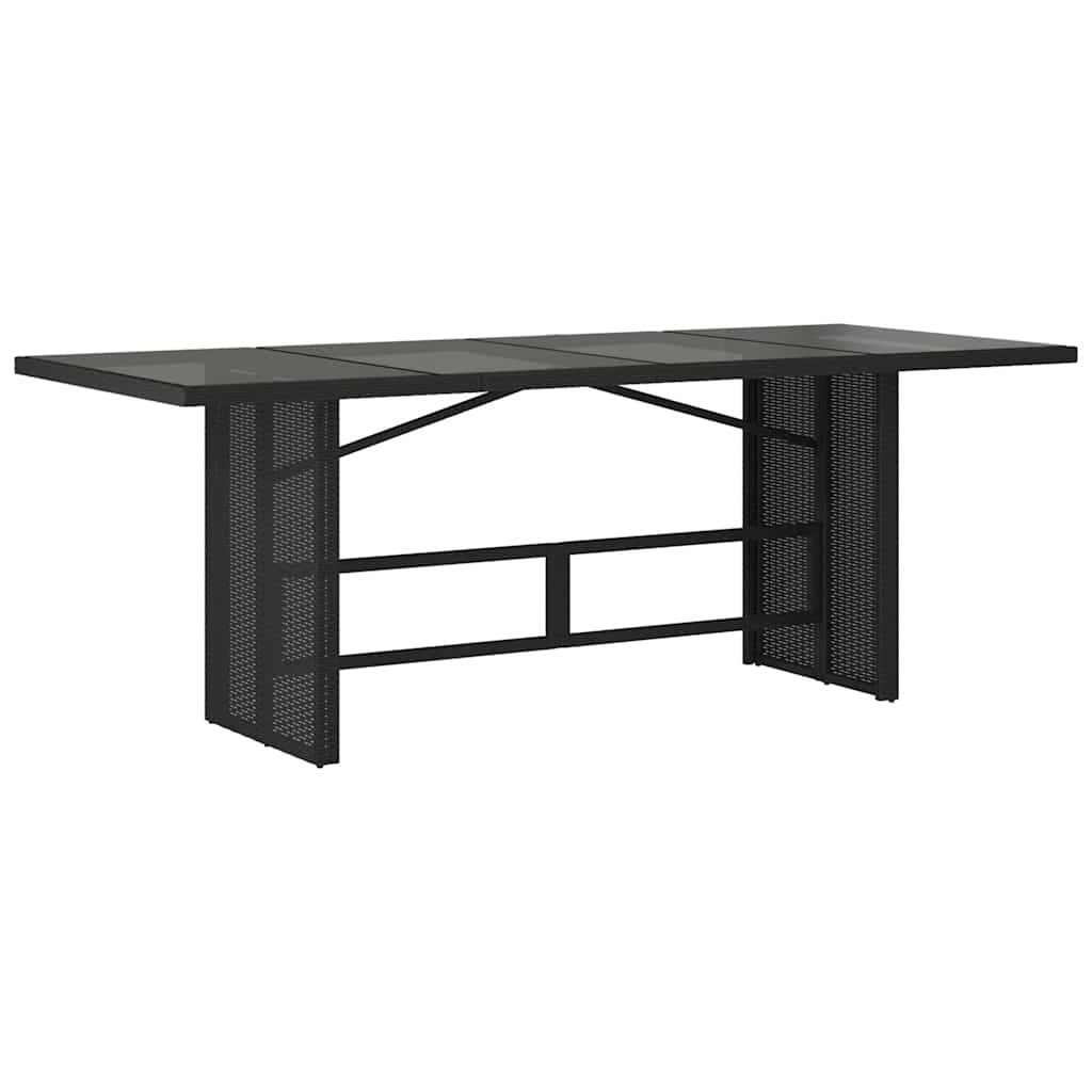 vidaXL mesa de jardín superficie de vidrio ratán pe negro 190x80x74 cm