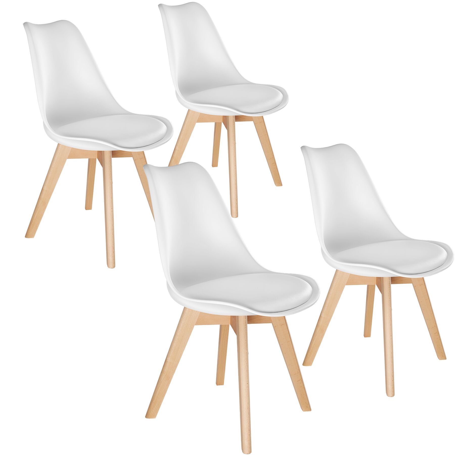 4 sillas de comedor, asiento acolchado, ergonómicas y estables, blanco