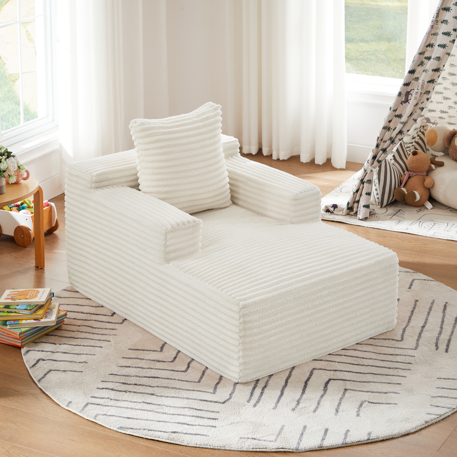 Sofá chaise longue de corduroy beige 1 plaza relax y cama sin montaje