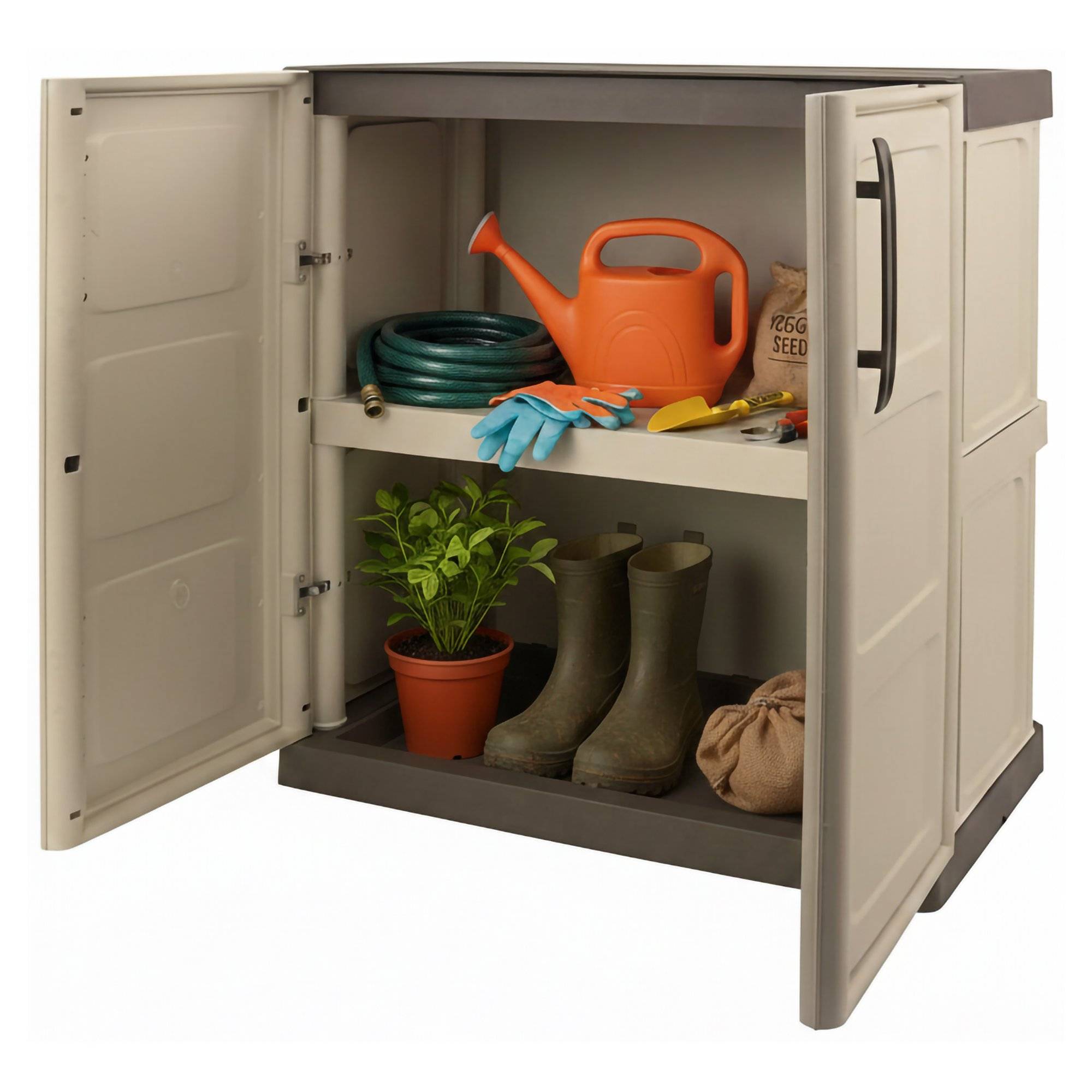 Armario exterior acira, 2 compartimentos, plástico beige 70x39x86h cm