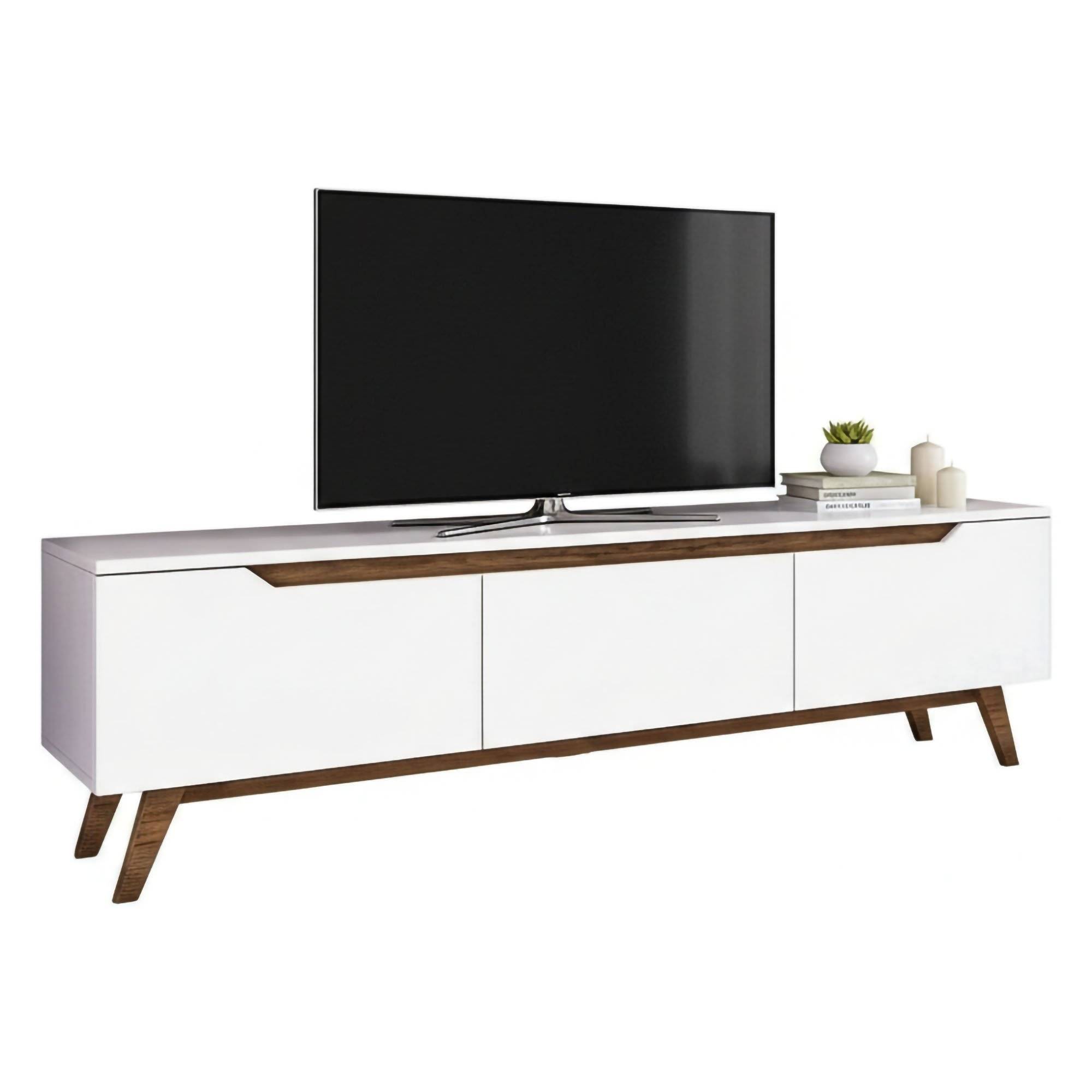 Mueble tv apatite, 3 puertas, madera blanco 180x35x49h cm
