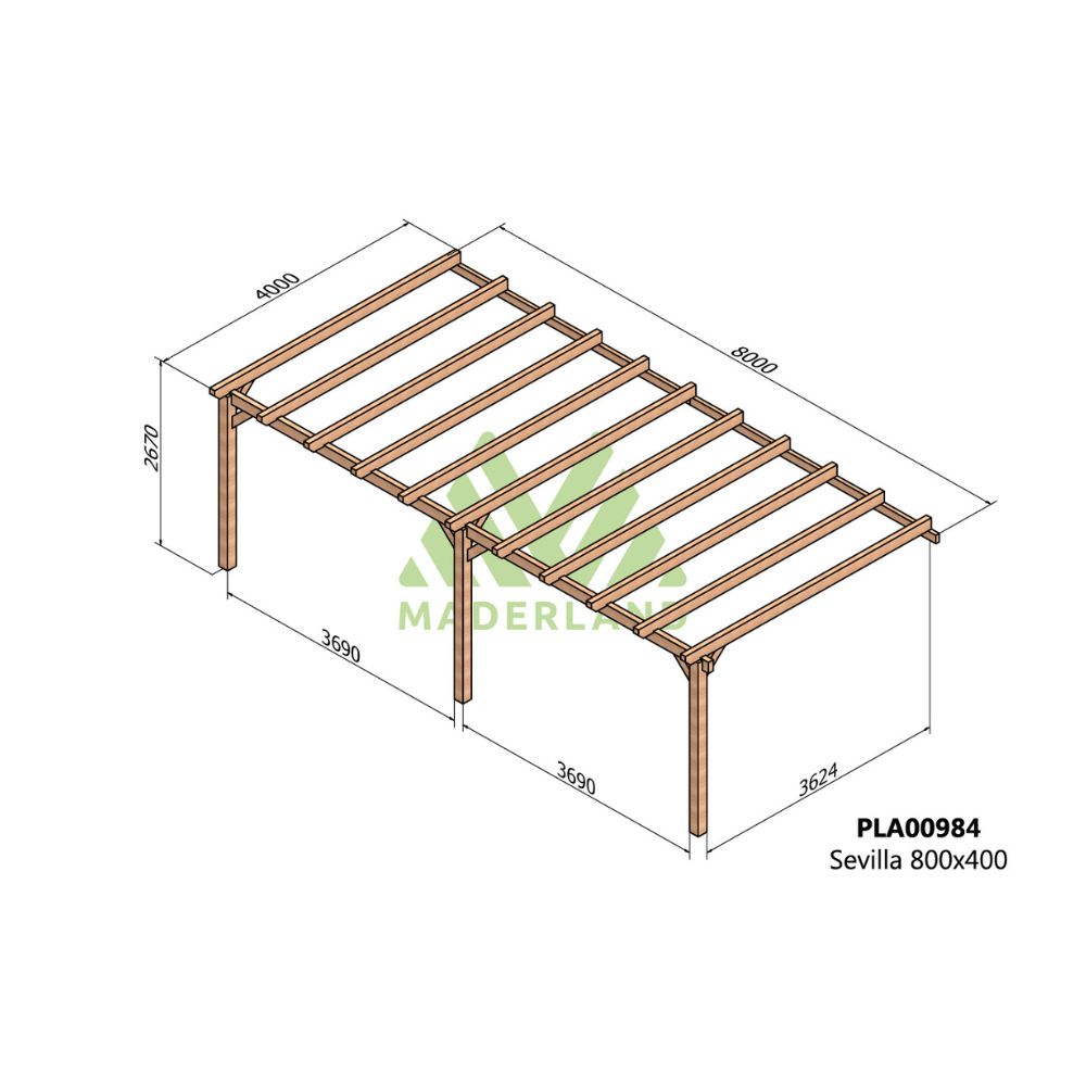 Pérgola de madera laminada adosada - sevilla ad. 800x400cm (maderland)
