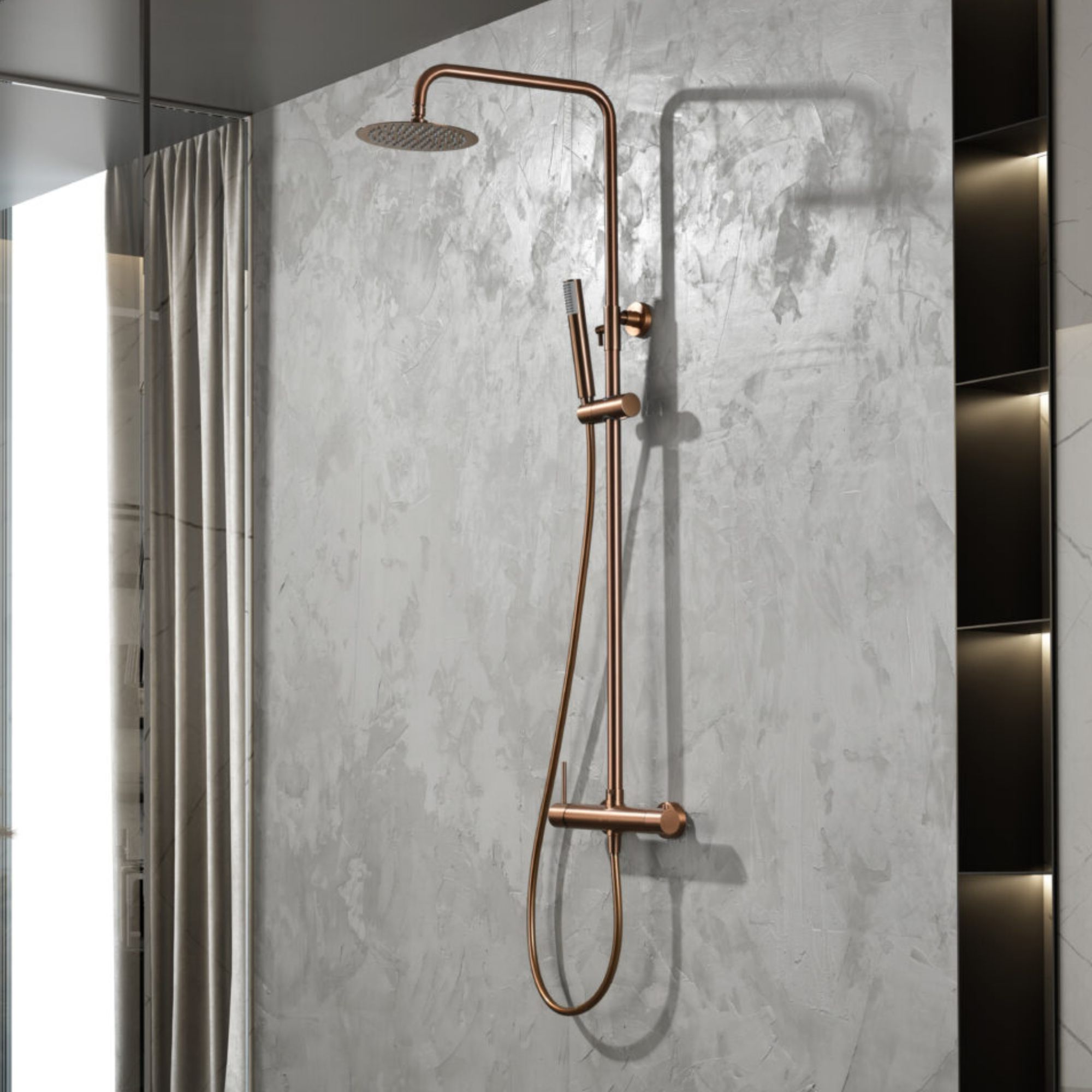 Imex - columna ducha termostática con grifo oro rosa serie line