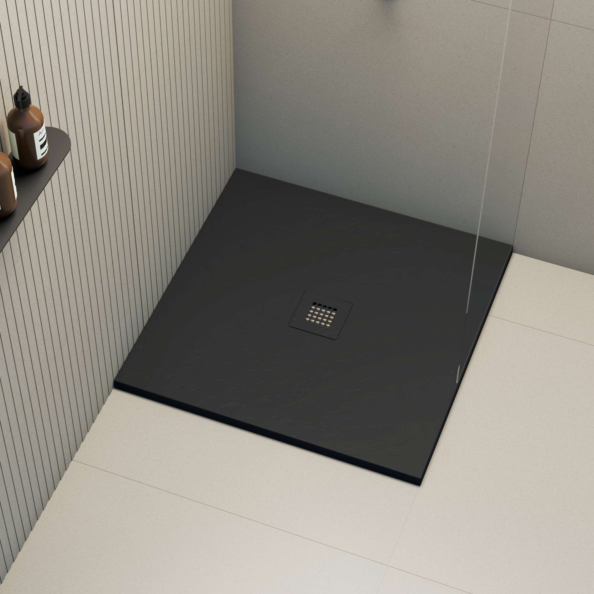 Plato de ducha poaLGi - 80x80 cm - negro - extraplano, antideslizante