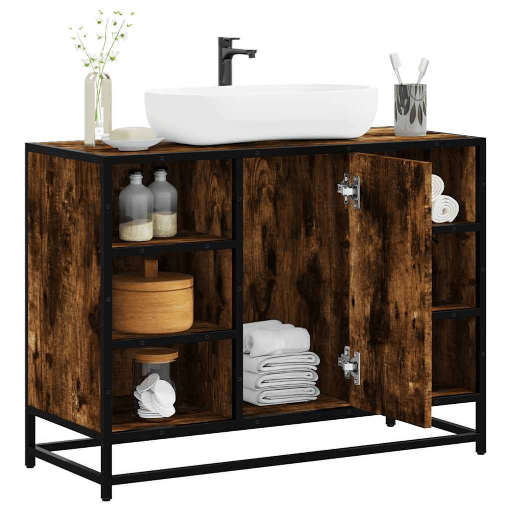 Armario lavabo baño madera ingeniería roble ahumado 80x33x60 cm esb9593