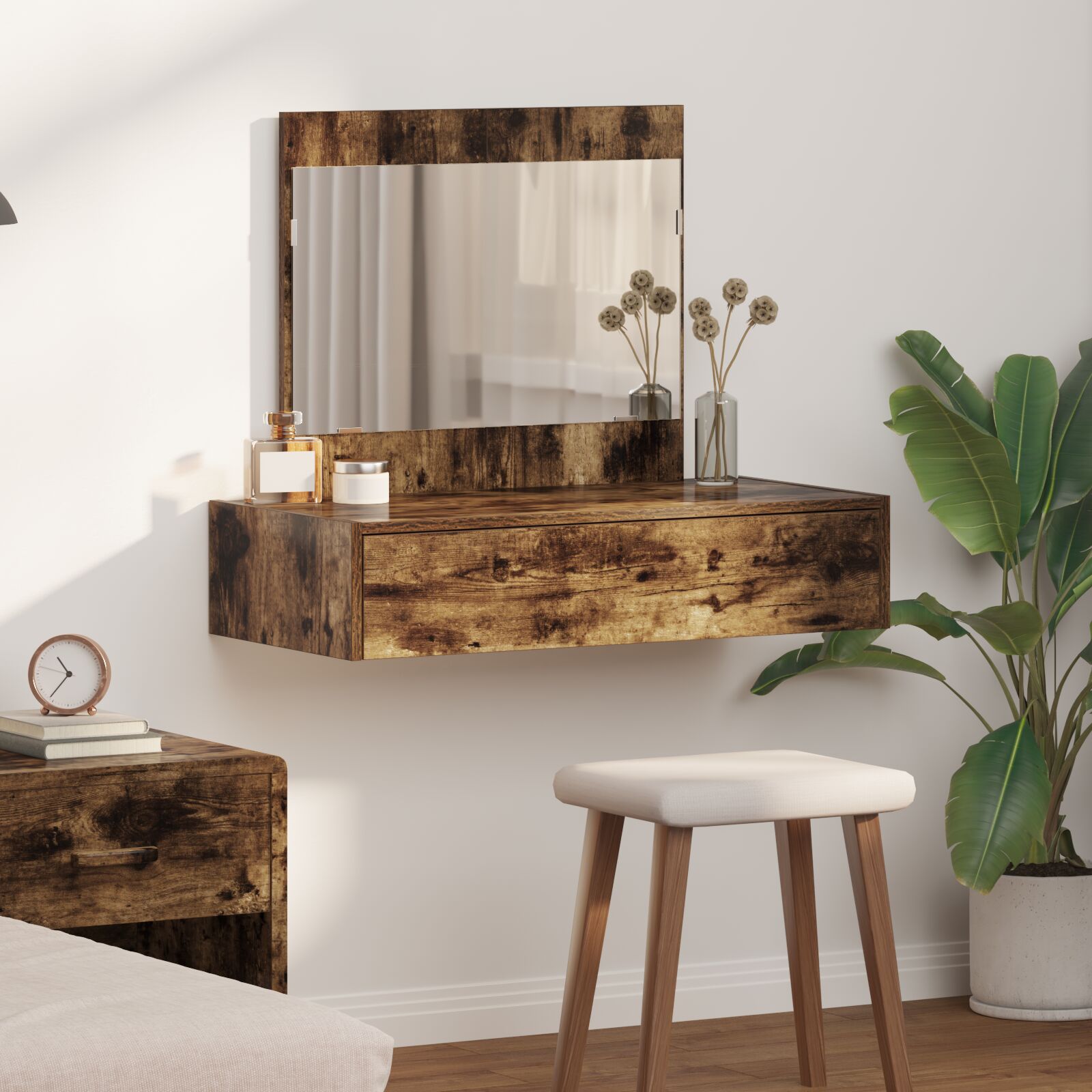 Mesa de tocador coLGante roble ahumado 83x40x70 cm oif579656