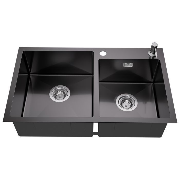 Fregadero de cocina - inox - 2 cubetas - 75x45x19cm - gris-negro - dispensa