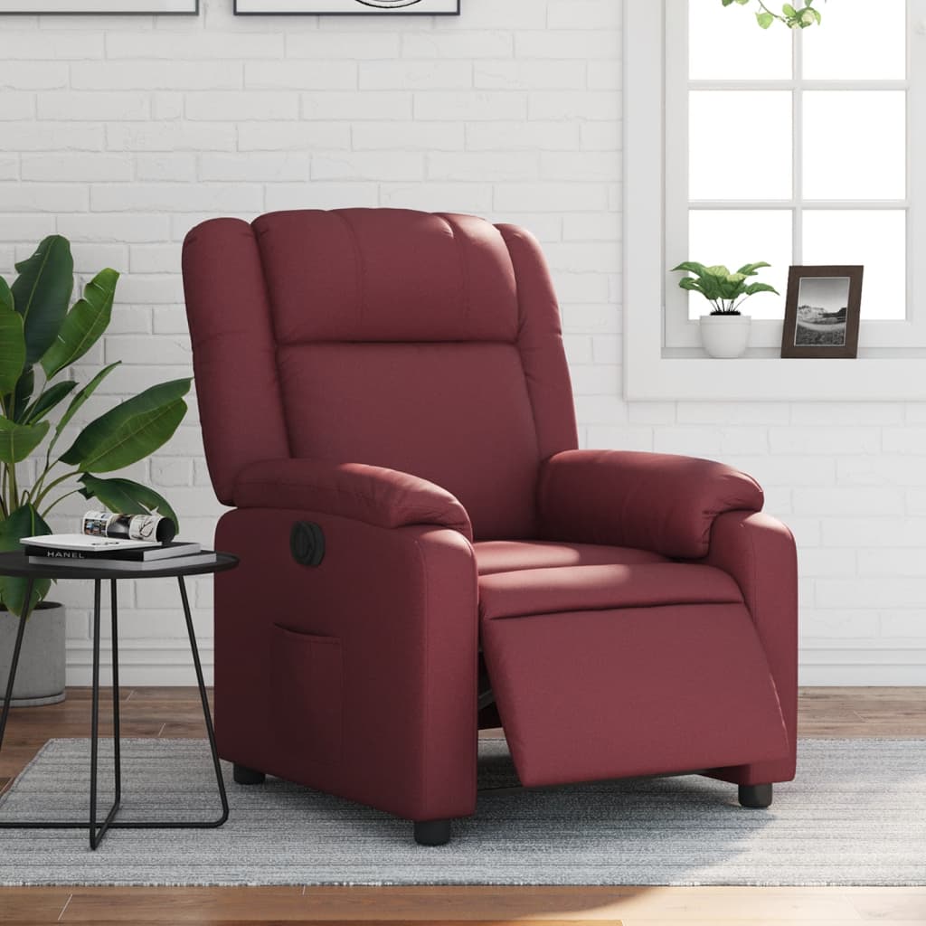 Sillón reclinable eléctrico de cuero sintético rojo tinto qweo2036