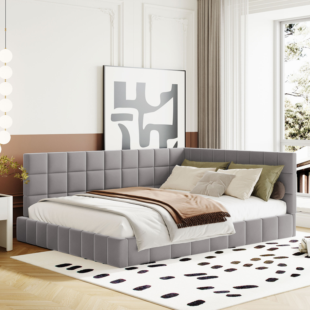 Sofá cama tapizado 140x200cm con respaldo y somier terciopelo gris