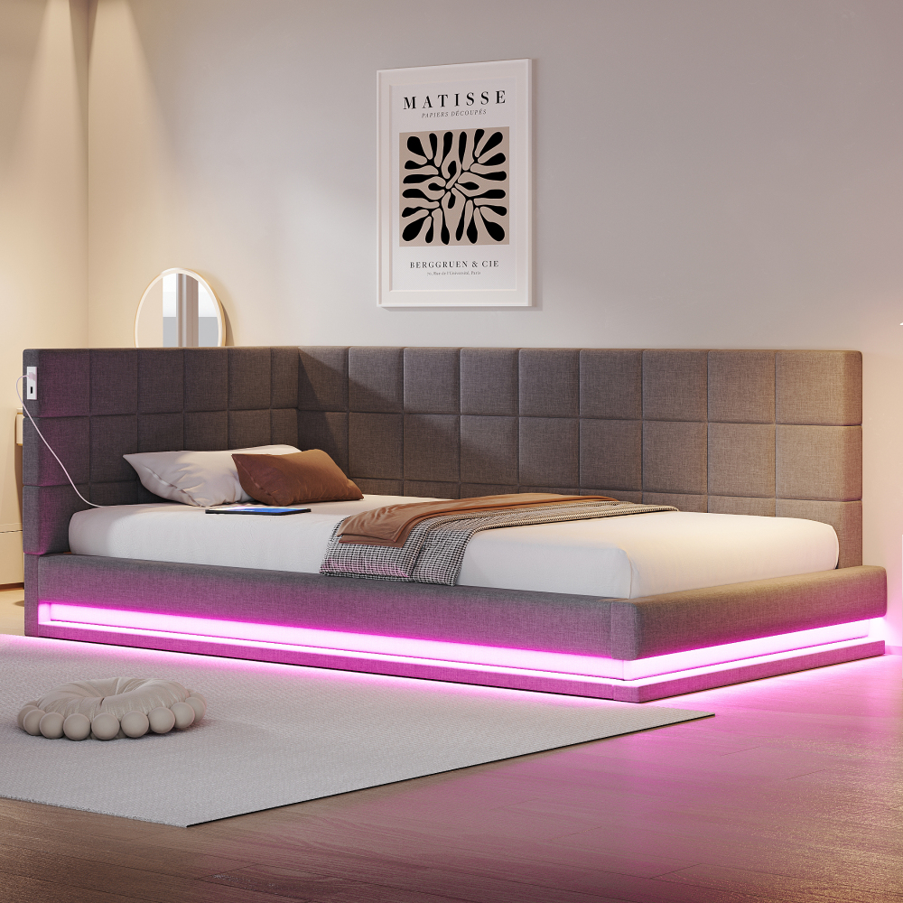 Sofá cama 90x200cm con LED, usb y somier de láminas terciopelo gris