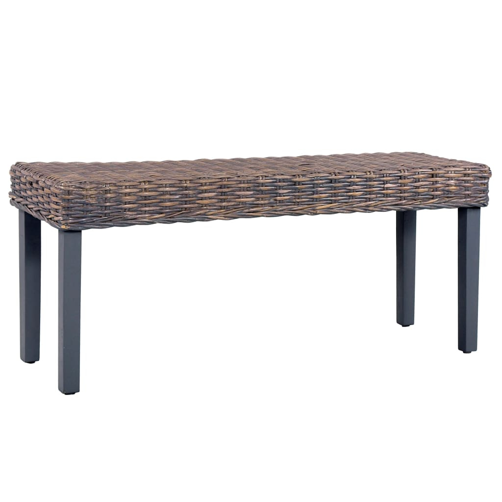 vidaXL banco de ratán kubu y madera maciza de caoba gris 110 cm