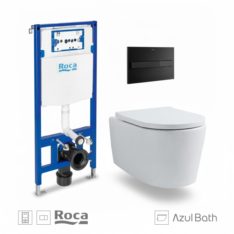 Pack roca duplo cisterna y pulsador pl7 dual negro mate wc lia azulbath