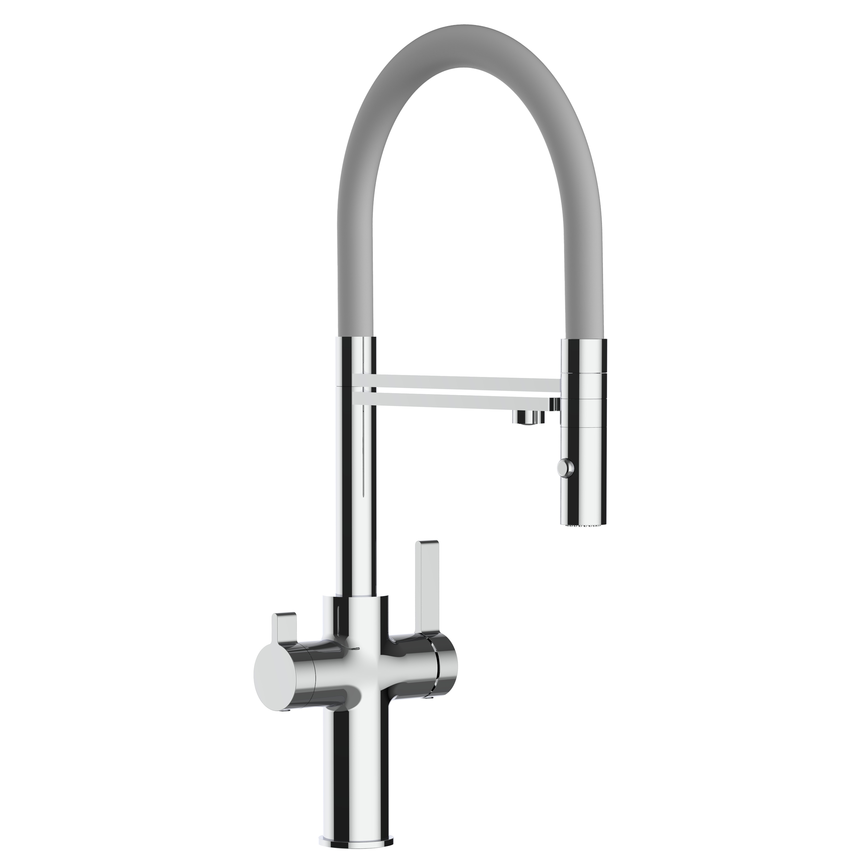 Grifo de cocina 4 vías cromado caño giratorio gris ducha 2chorros, FC