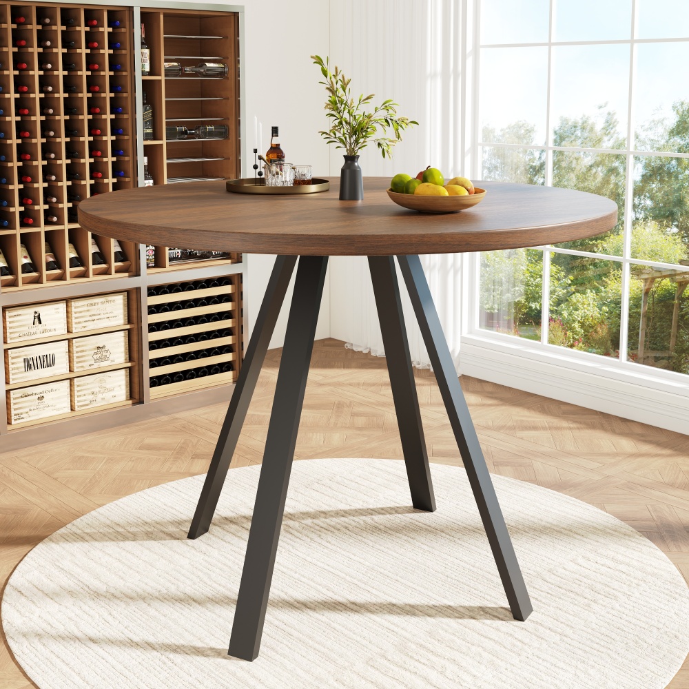 Mesa de comedor redonda 80x80cm tablero de mdf efecto mármol nogal+negro