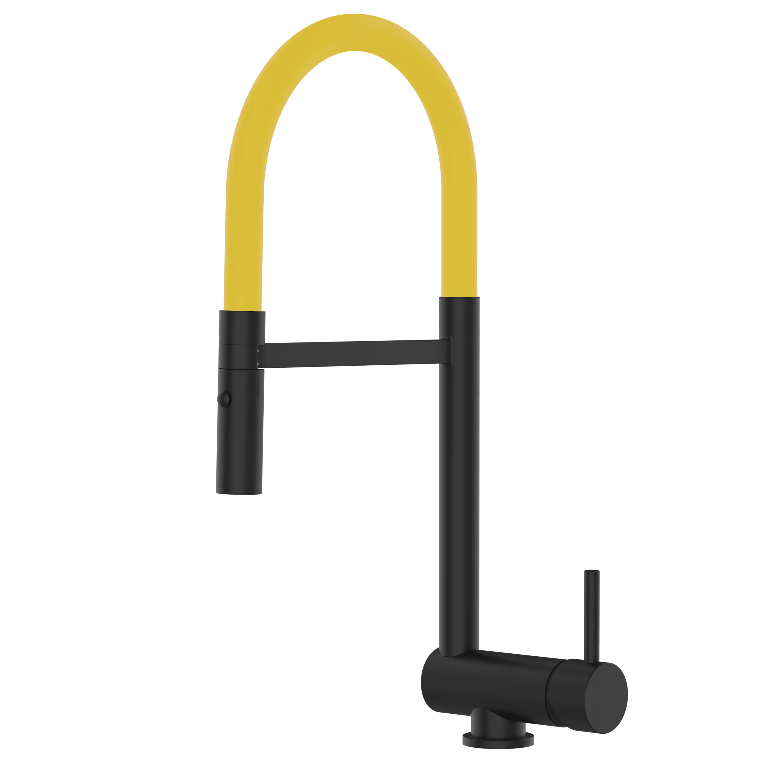 Grifo cocina abatible 6cm negro caño flexible amarillo ducha 2chorros