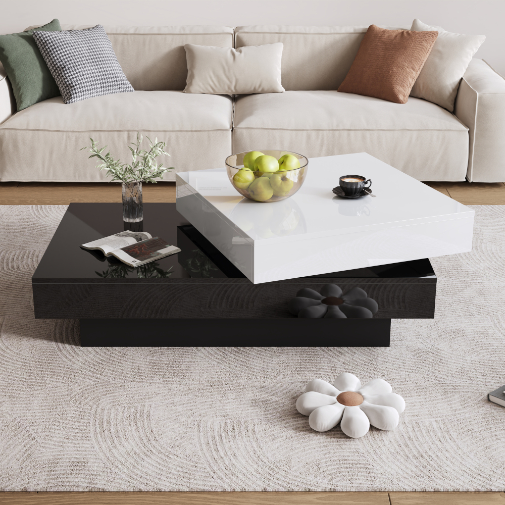 Mesa de centro giratoria tablero de partículas blanco y negro 35,5x103x60cm