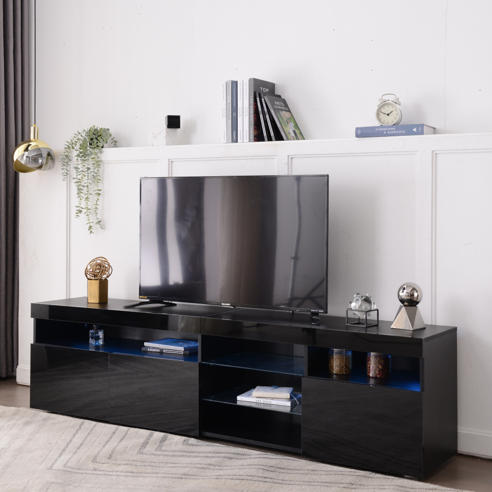 Mueble de tv con LED 3 puertas negro 48x180x35cm