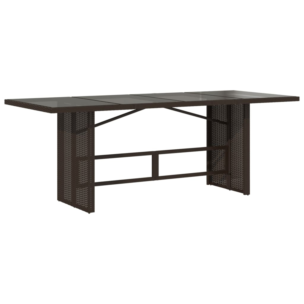 vidaXL mesa de jardín superficie de vidrio ratán pe marrón 190x80x74cm
