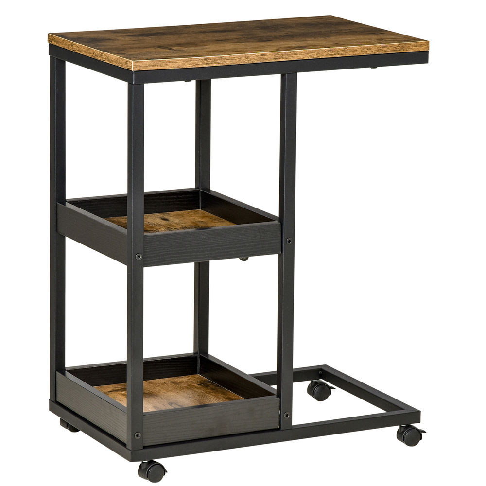 Mesa auxiliar 51x33x66 cm acero, mdf color marrón Homcom