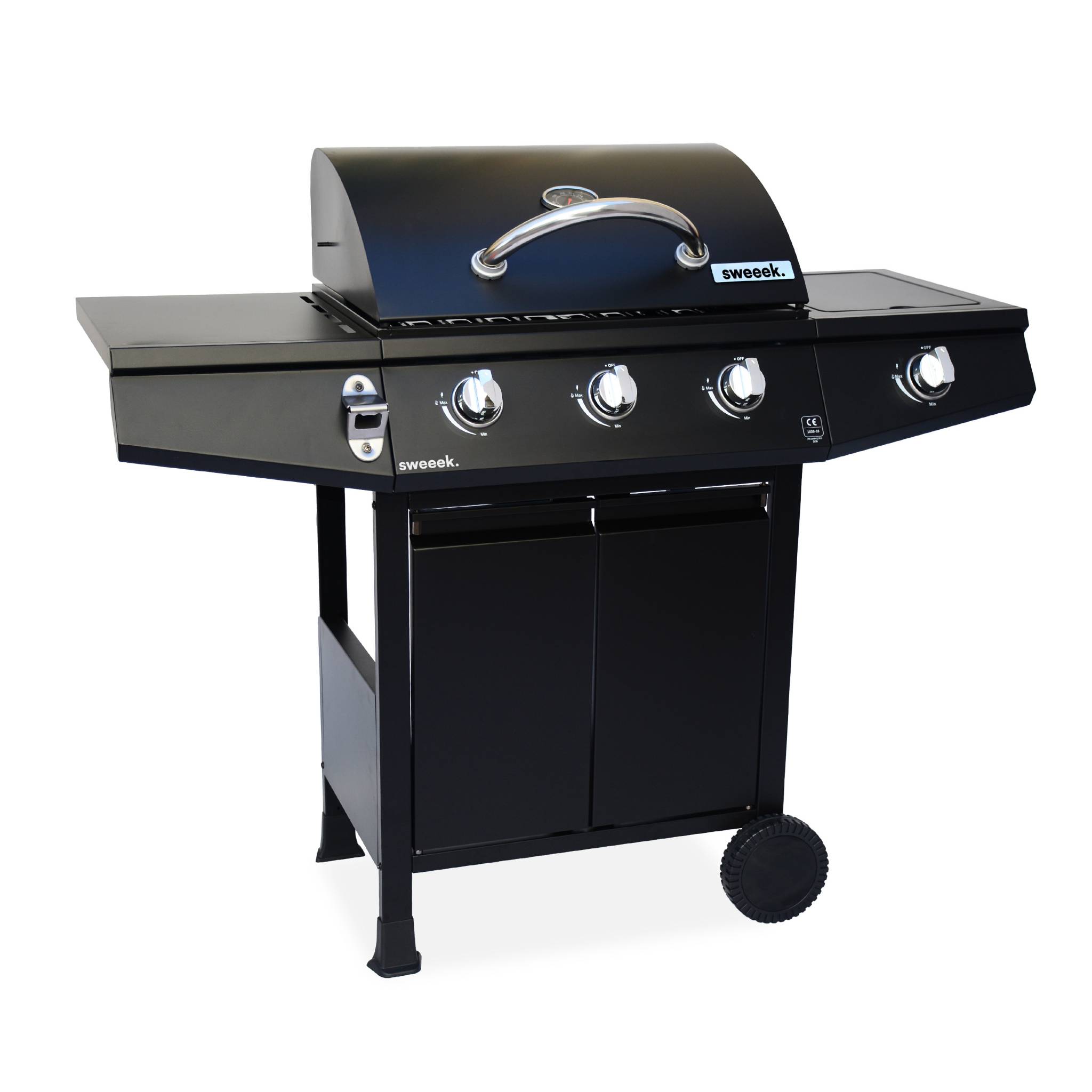 Barbacoa de gas de 3 quemadores con 1 quemador lateral, treville 3, negro,
