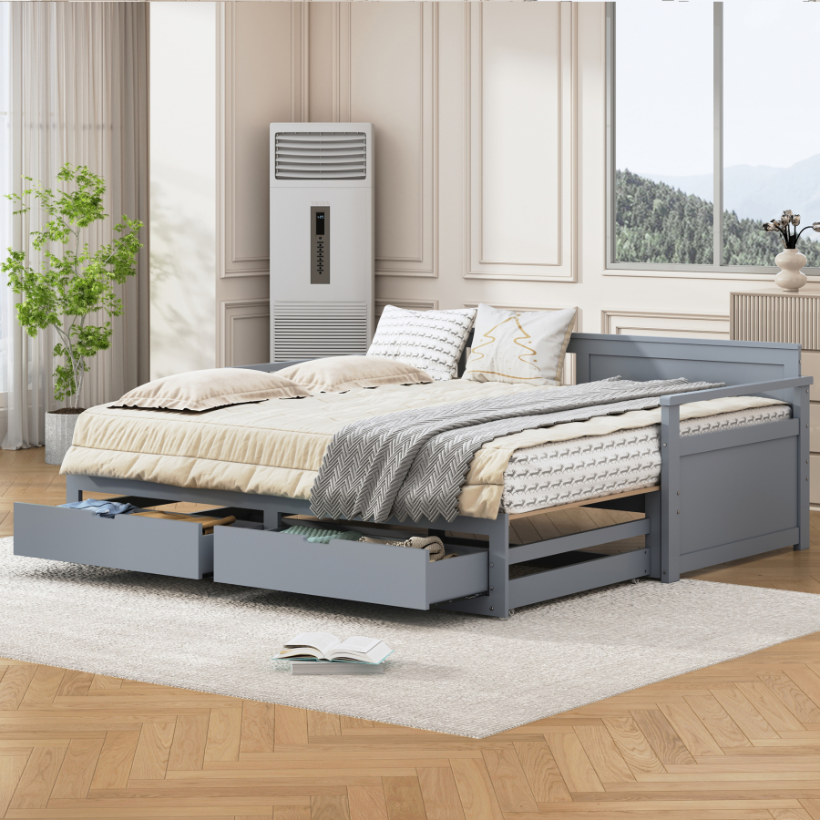 Cama nido 90x190/180x190cm con cajones madera maciza – color gris