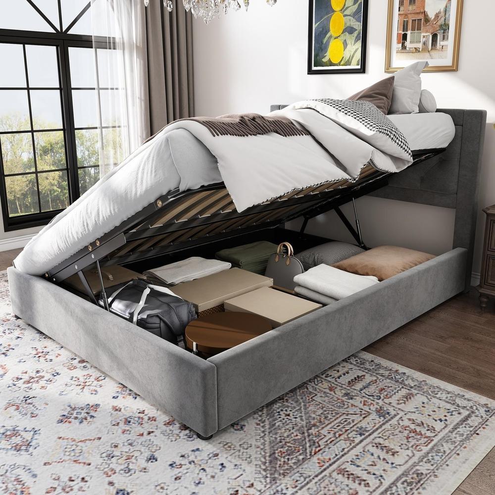Sofá cama chesterfield doble con almacenaje 140x200 cm gris