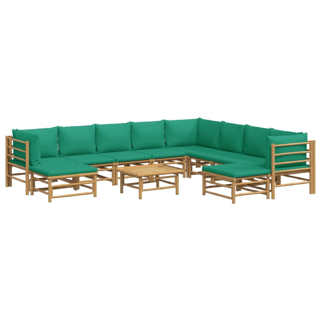 vidaXL set de muebles de jardín 11 piezas bambú con cojines verde