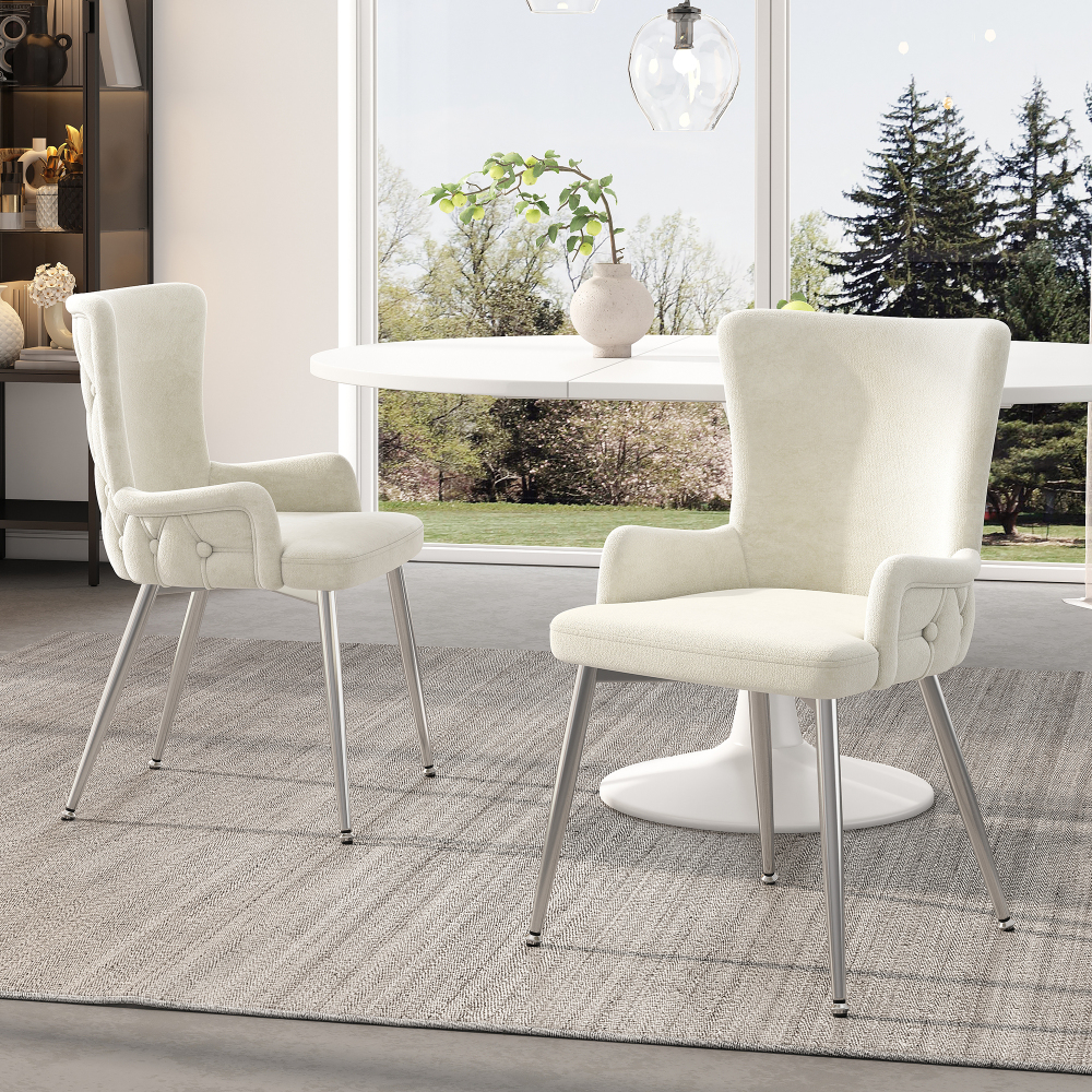 Silla de comedor terciopelo beige acabado plateado