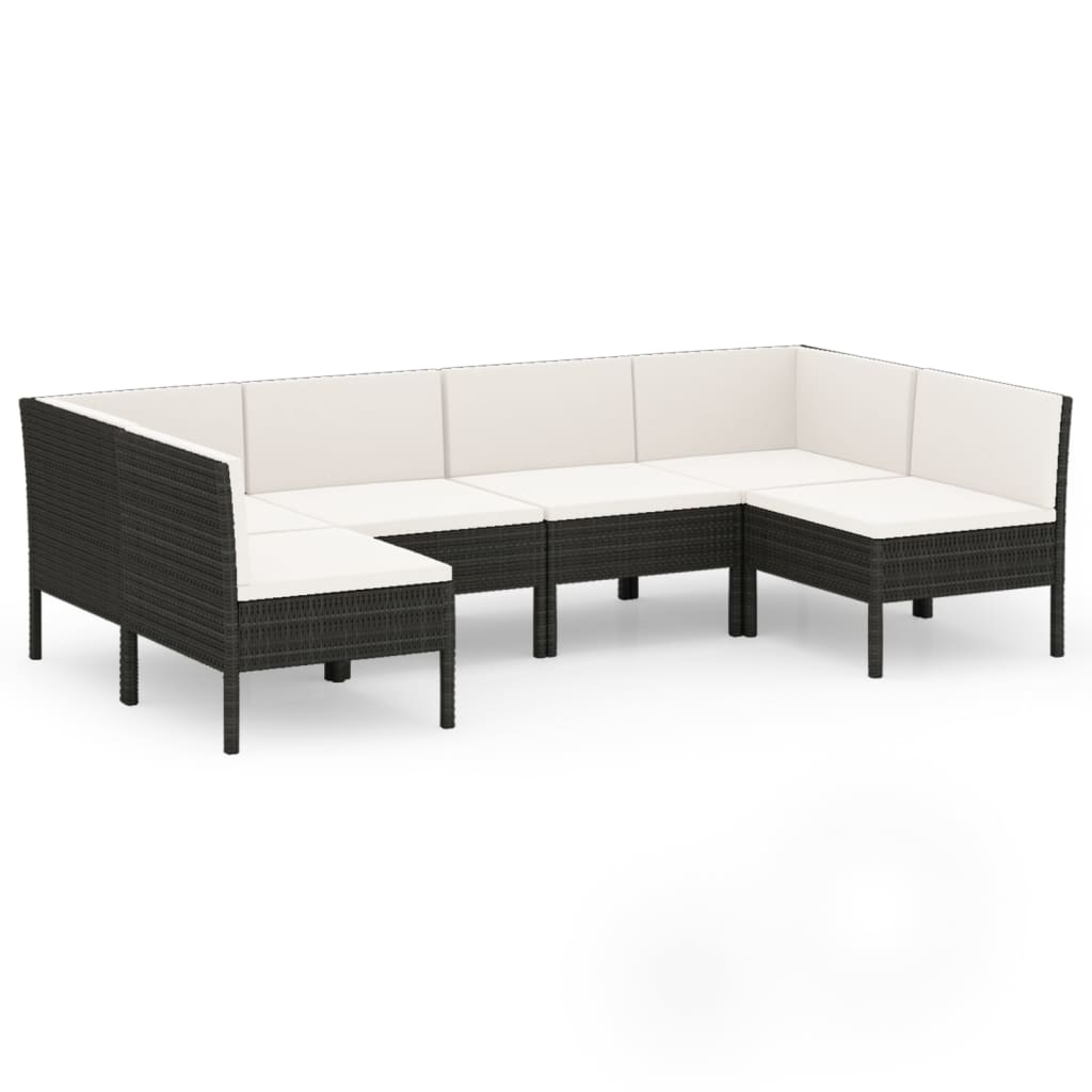 vidaXL set de muebles de jardín 6 pzas y cojines ratán sintético negro