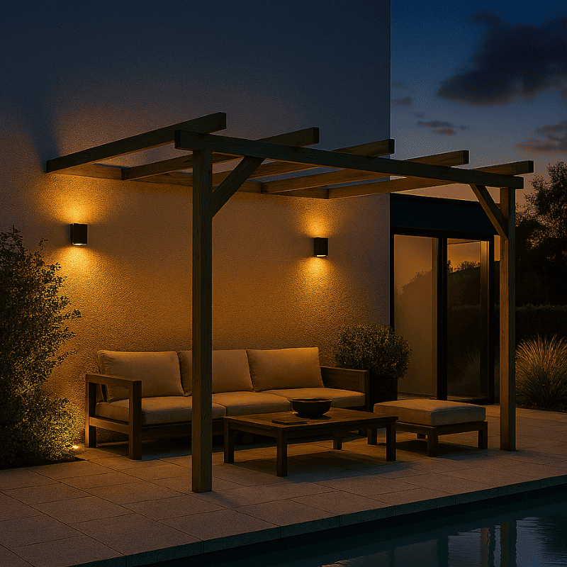 Pérgola madera adosada kai vidahuerto – 300x240x240 cm a 270 cm.