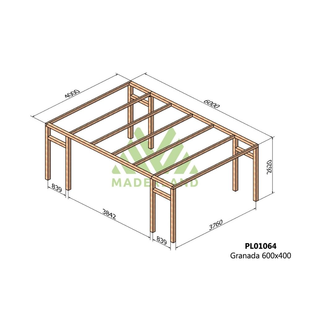 Pérgola de madera laminada - granada 600x400cm (maderland)