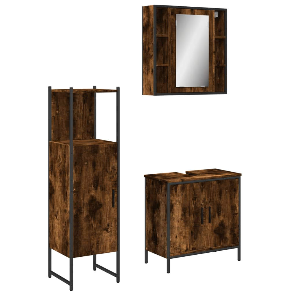 vidaXL set de muebles baño 3 pzas madera contrachapada roble ahumado
