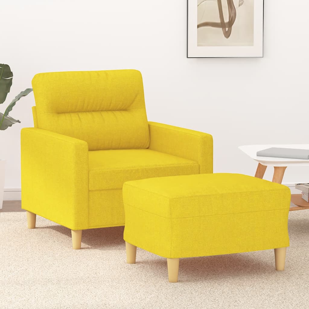 Sillón con taburete tela amarillo claro 60 cm qweo5876