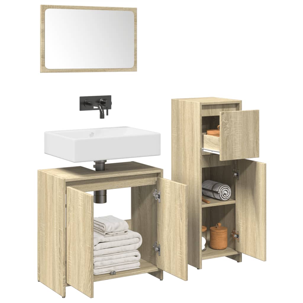 Set de muebles de baño 3 pzas madera contrachapada roble sonoma