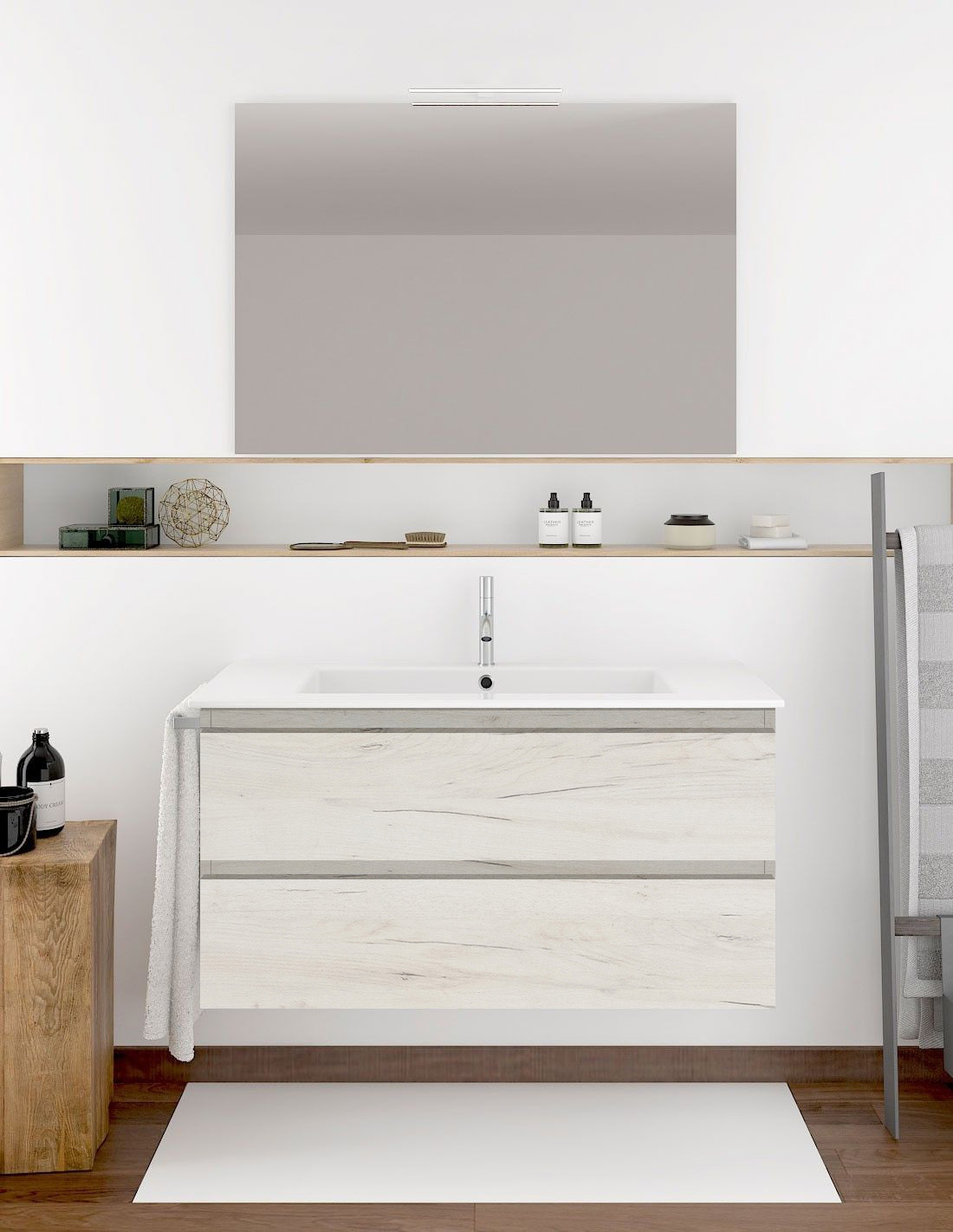 Mueble de baño ibiza con lavabo y espejo 50x40cm blanco nórdico