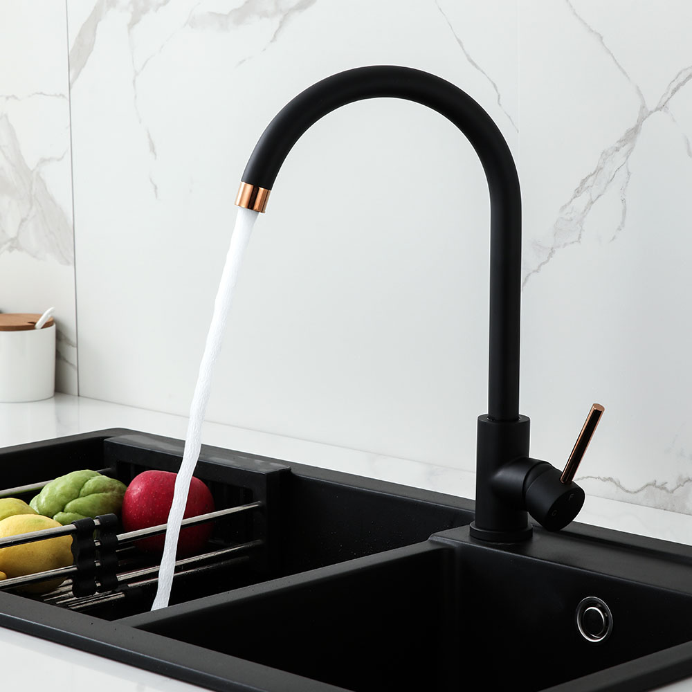 Kibath grifo cocina monomando zen acabado negro oro rosa mate de latón