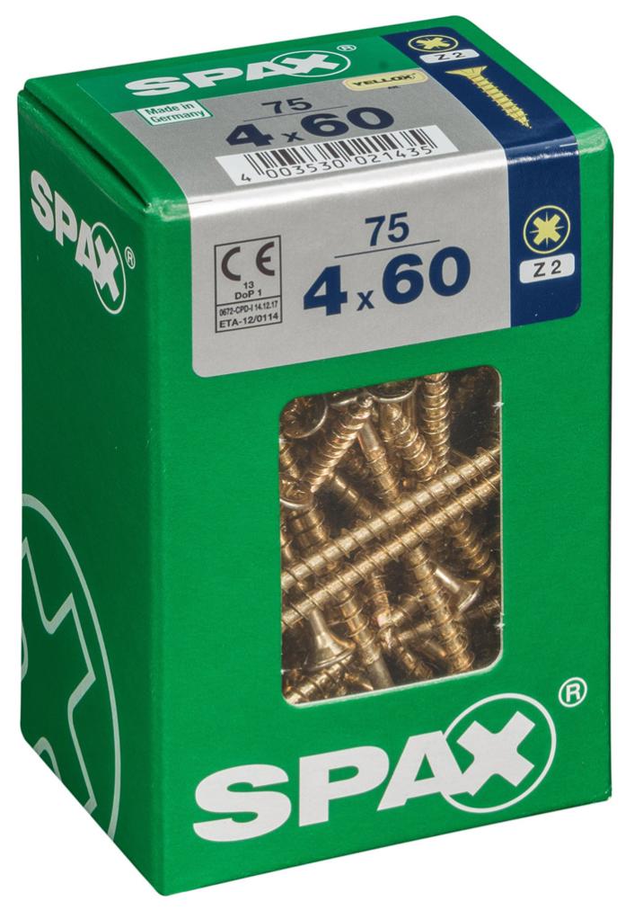Caja 75 unid. Tornillo madera cabeza plana yellox 4,0x60mm