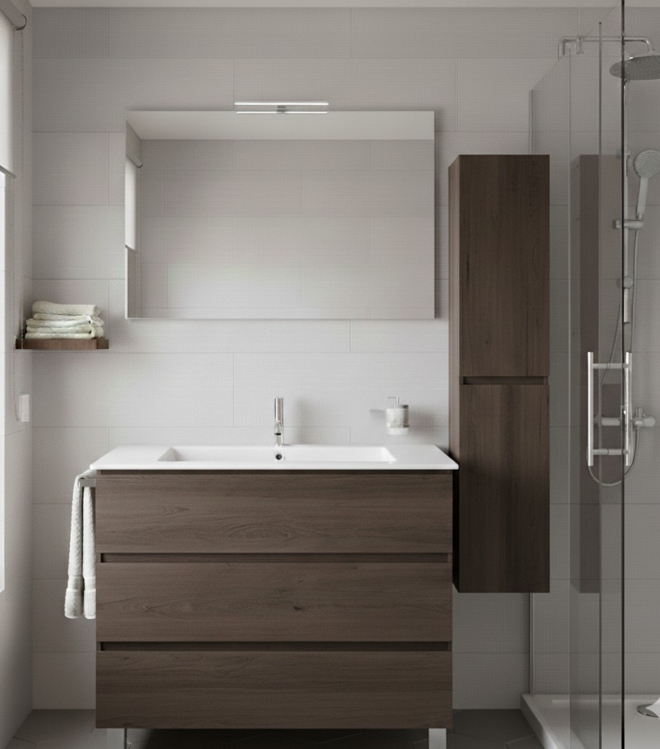 Mueble de baño balder, lavabo y espejo fresno tea 70x40 cm con columna